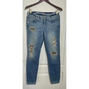 True Religion Women's 29 Casey low rise super skinny jeans distressed sequin